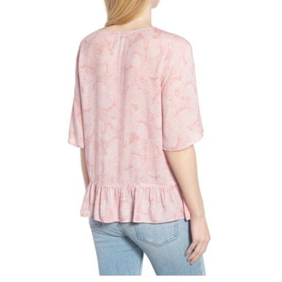 Hinge Pink Paisley Style Ruffle Hem Top - Picture 2 of 7